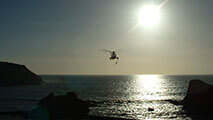 A helicopter practises a rescue