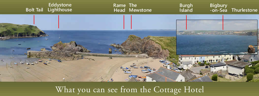 View with points of interest from The Cottage Hotel of Hope Cove