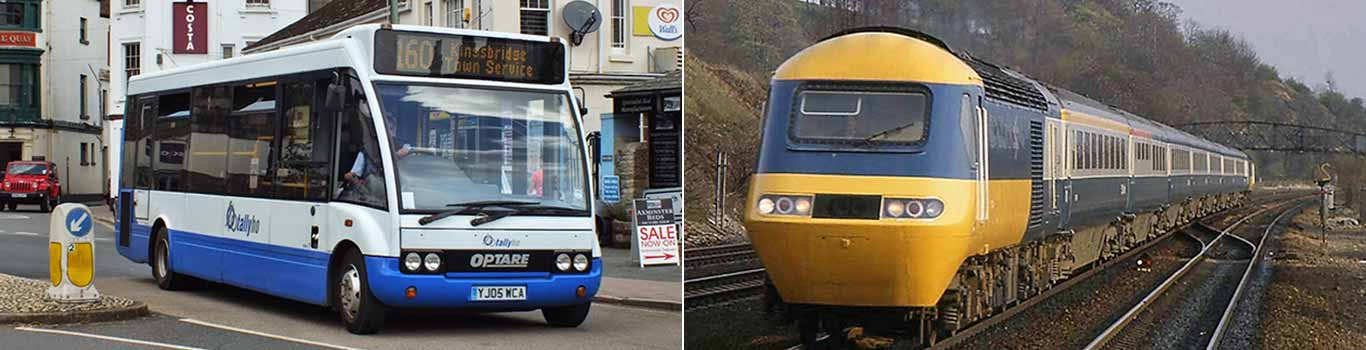 Photographs of a local bus and an Intercity train